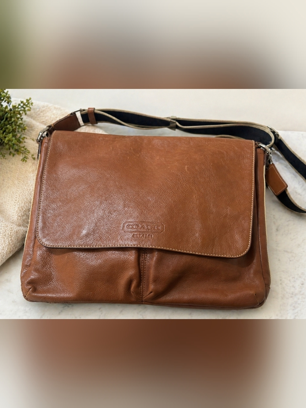 Authentic Coach Heritage Leather Shoulder Bag, Brown, F70556, Used,